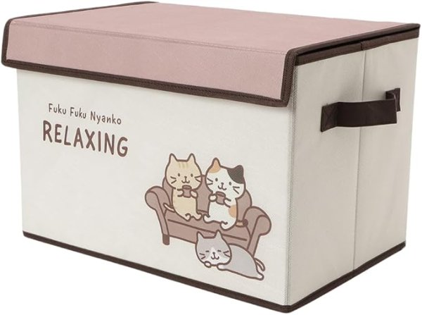 画像1: Fuku Fuku Nyanko ふくふくにゃんこ 収納ボックス 38×25×25cm ハピンズ (RELAXING(ブラウン)) [ B0DK5MWSLR / 4562388025212 / ふくにゃんライフ不織布収納ボックス ] (1)