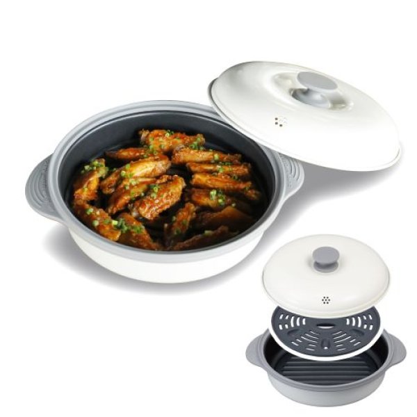 画像1: シービージャパン 電子レンジ調理器具 電子レンジで焼き目が付けられる 炒める 茹でる 焼く 煮る 蒸す 炊く がこれ1つ 食器洗浄機対応 レシピ付き レンジグリル 深型蒸し皿付き copan [ B0F1S2ZH8J / 4573306873556 / 4573306873556 ] (1)