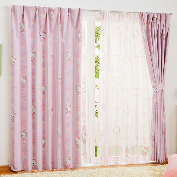 画像1: サンリオ(SANRIO) キティ 2級 遮光 遮熱 遮光カーテン2枚セット 幅100×200cm丈 SB-521-S [ B0897X49FK / 4582206829433 / 100220105703-01-01 ] (1)