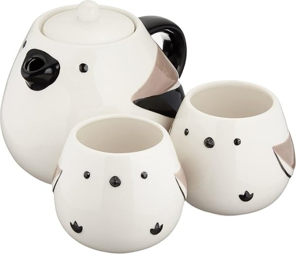 画像1: サンアート かわいい食器 ティーポット & ティーカップ セット シマエナガ親子 600ml・180ml SAN3292 [ B0836F7H8V / 4942423255727 / SAN3292 ] (1)
