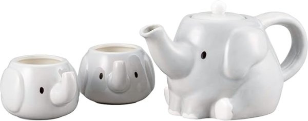 画像1: かわいい食器 ポット カップ ティー セット 約600ml ぞう親子 SAN3751 [ B09QW752GV / 4942423266235 / SAN3751 ] (1)
