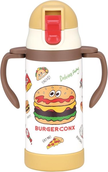 画像1: スケーター(Skater) 2WAY 両手ハンドル ストロー付き ステンレス 水筒 350ml ベビーマグ バーガーコンクス STWM3N-A [ B0F593V6N4 / 4973307710728 / STWM3N-71072 ] (1)