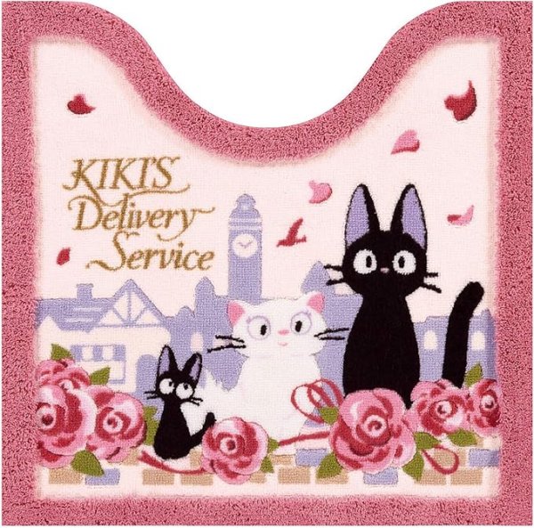 画像1: センコー 魔女の宅急便 トイレ用品 ジジとデート トイレマット 約60×60cm ピンク キャラクター ジジ 猫 ジブリ 37178 [ B08515W71T / 4973422371781 / 37178 ] (1)