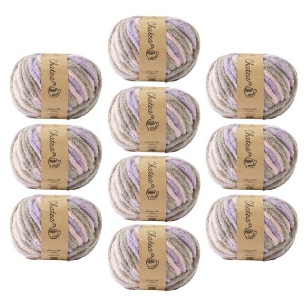 画像1: 原ウール Knitworm 毛糸 10玉セット チャティカラフルモール 超極太 40g(約32m) ポリエステル100% 1.モーニング [ B0C37C33B2 / 4981769205249 / 10506uv20765pink ] (1)