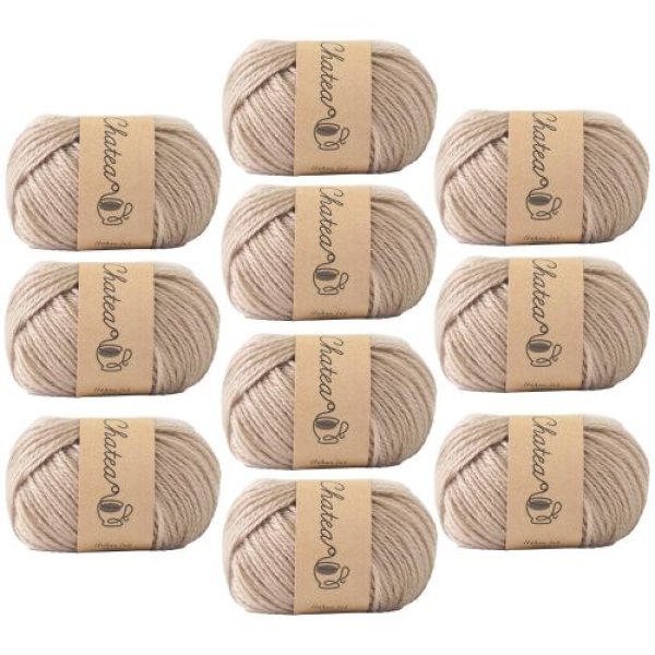 画像1: 原ウール Knitworm 毛糸 10玉セット チャティアクリル並太 並太 30g(約66m) アクリル100% (8.ラテ) [ B0DM98RM7P / 4981769206918 / 10506uv20761 ] (1)