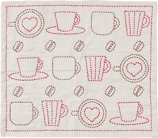 画像1: ◇原ウール 刺し子のふきん 刺し子 キット 北欧 モダン 布巾 伝統柄 日本製 猫 綿100 コーヒーカップ [ B0B3R2KY82 / 4981769309756 / / 4066056 ] (1)